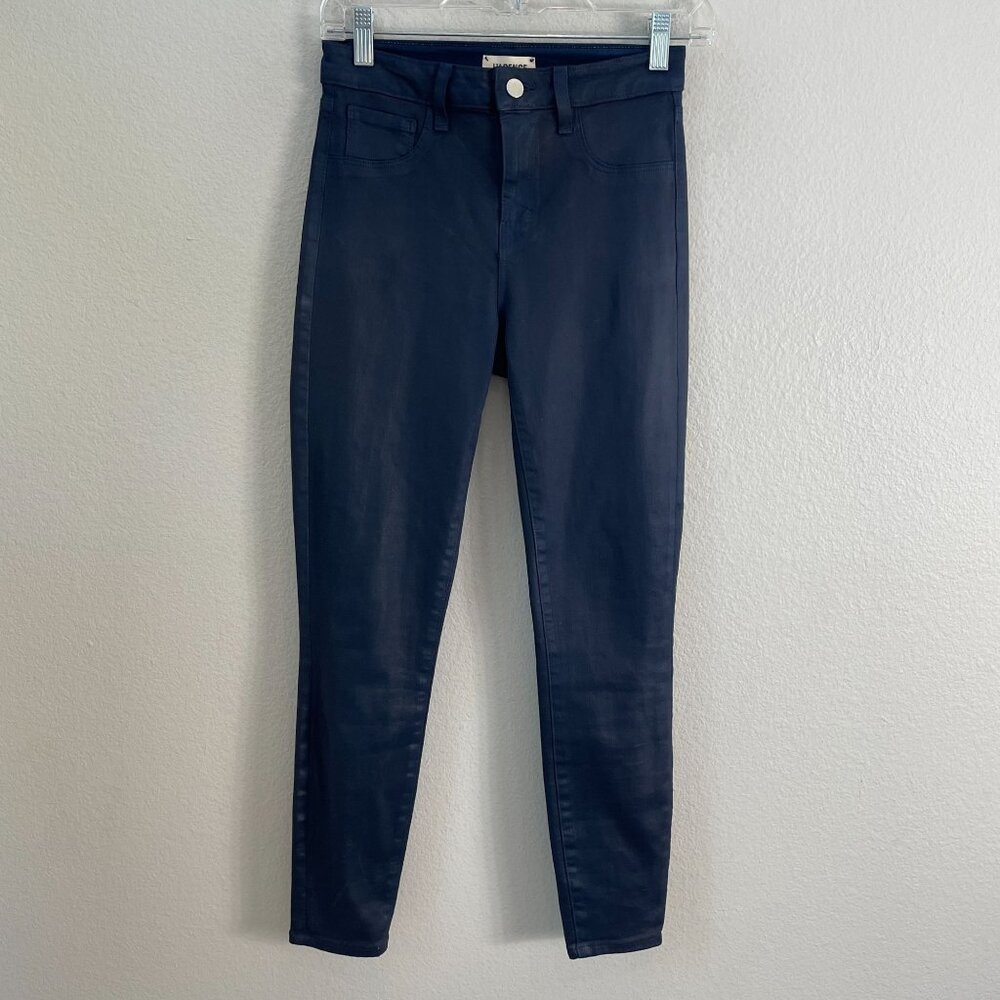 L'Agence Womens 26 Dark Blue Skinny Margot Coated Jeans Stretch Ankle USA - Picture 2 of 9